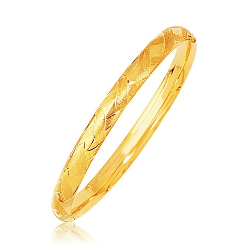 Size: 7” – 14k Yellow Gold Domed Bangle with a Weave Motif