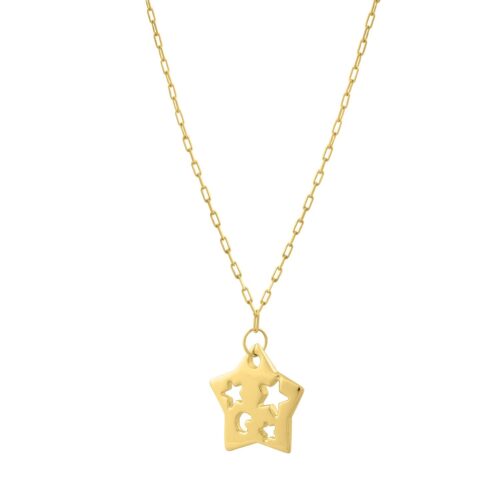 Size: 18 – Cutout Star Necklace in 14K Yellow Gold