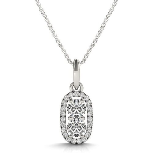 Size: 18” – Outer Oval Shaped Two Stone Diamond Pendant in 14k White Gold (5/8 cttw)