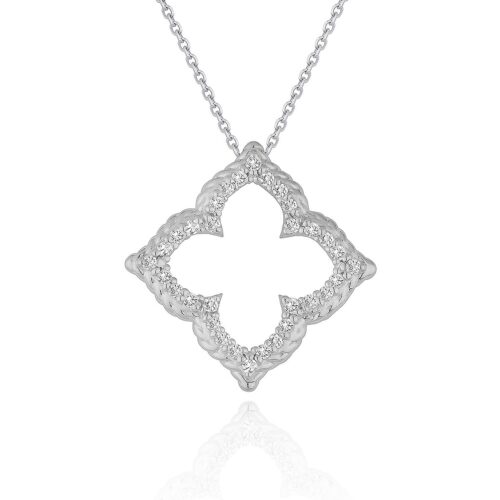 Size: 16” – 14k White Gold Diamond Cut-out Flower Pendant (1/3 cttw)