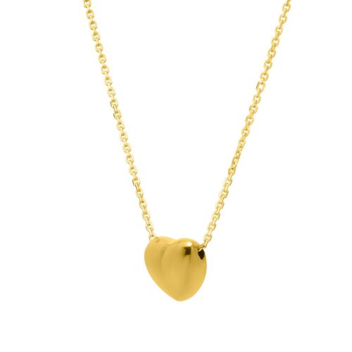 Size: 18 – Small Puffed Heart Necklace in 14K Yellow Gold