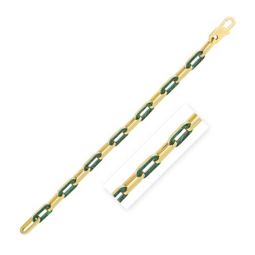Size: 7.5 – 14k Yellow Gold Malachite Paperclip Gem Link Bracelet (7.00 mm)