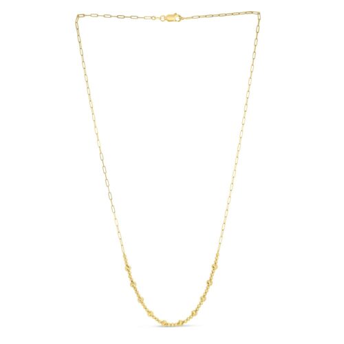 Size: 18 – 14k Yellow Gold Bead Paperclip Necklace