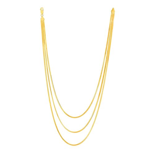 Size: 16” – 14k Yellow Gold Three Strand Herringbone Chain Necklace