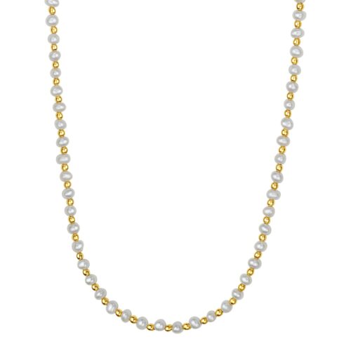 Size: 18 – Pearl and Gold Alternating Bead Necklace in 14K Yellow Gold