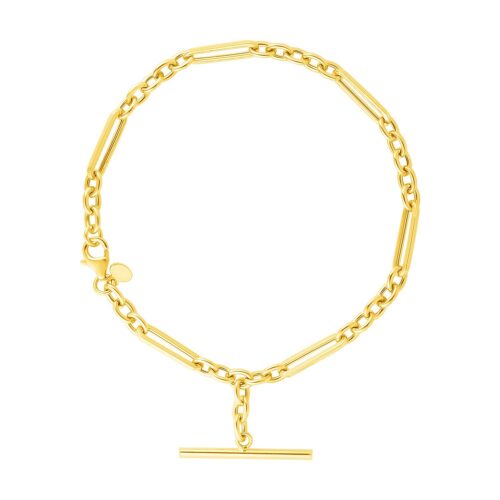 Size: 7.5” – 14k Yellow Gold Alternating Oval and Round Chain Bracelet with Toggle (3.90 mm)