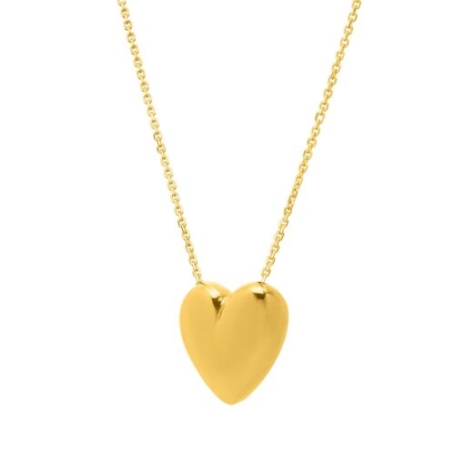 Size: 18 – Large Puffed Heart Necklace in 14K Yellow Gold