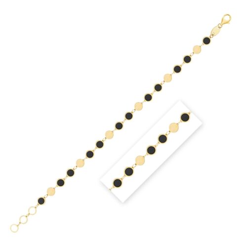 Size: 7.25 – Black Onyx Gem Alternating Bracelet in 14K Yellow Gold (5.00 mm)