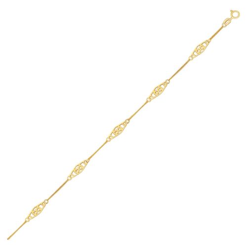 Size: 10” – 14k Yellow Gold Anklet with Fancy Diamond Shape Filigree Stations